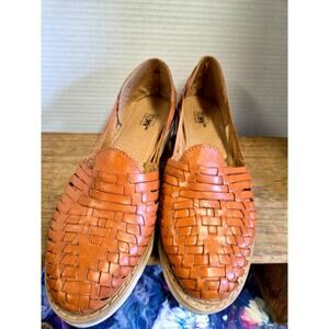 Mexican Woven Leather Huarache Loafers Women’s US 9 Tan Slip On Shoes